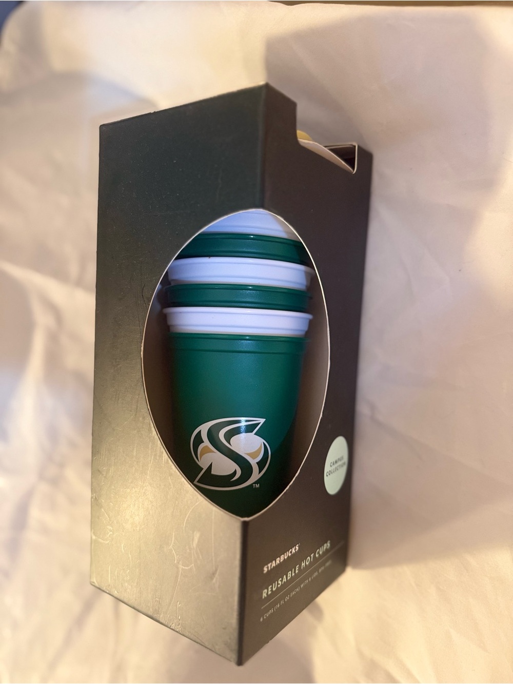 Starbucks Campus Collection Sacramento State  Grn/Wht Reusable Hot Cups - 6 Pack